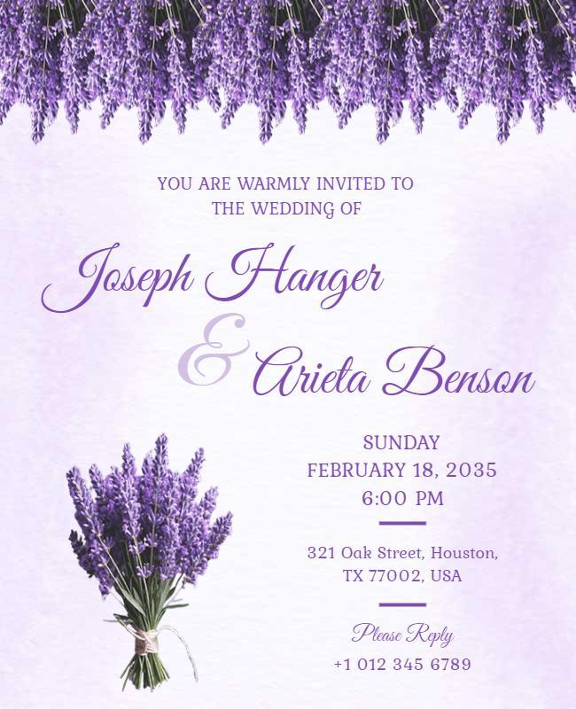 Lavender Themed Wedding Invitation Flyer Template