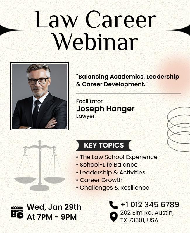 Law Career Development Webinar Flyer Template