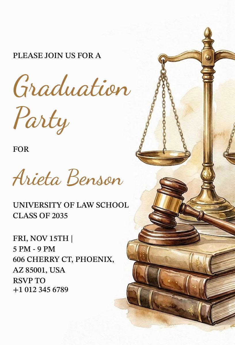 Law School Graduation Celebration Party Invitation Template