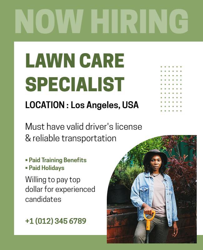 Lawn Care Specialist Hiring Flyer Template