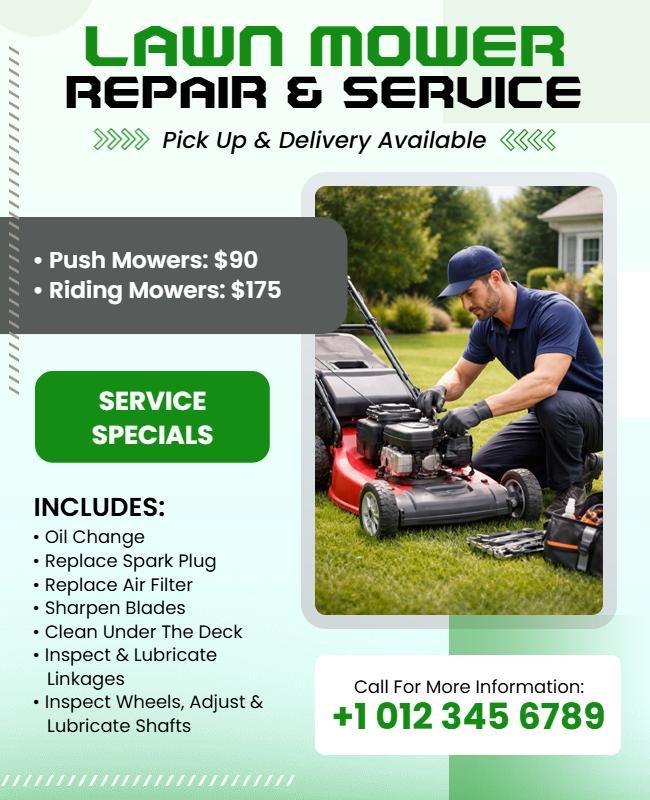 Lawn Mower Repair and Service Promotion Poster Template