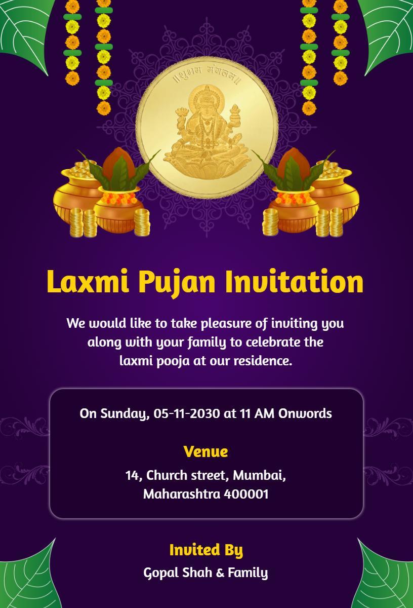 Laxmi Pooja Celebration Spiritual Gathering Invitation Template