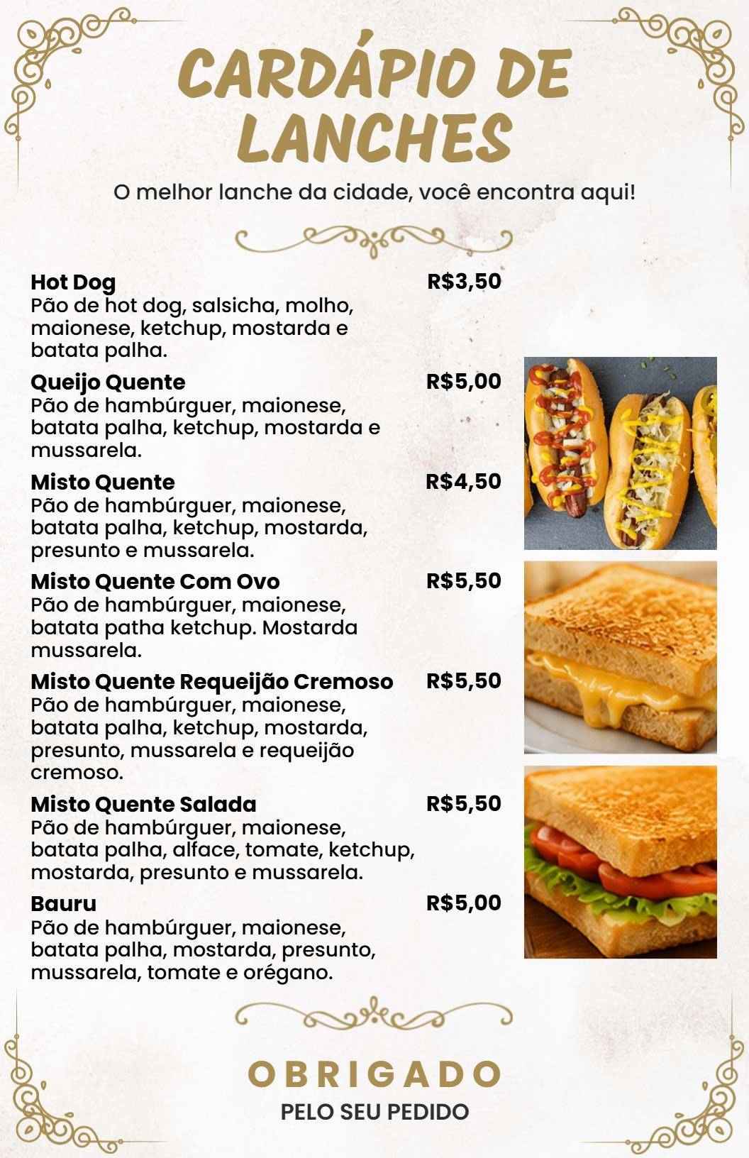 Layout Artístico Em Tons De Bege Para Modelo De Cardápio De Sanduíches E Lanches
