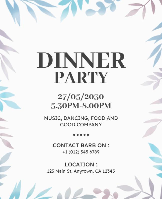 Leafy Border Dinner Party Flyer Template