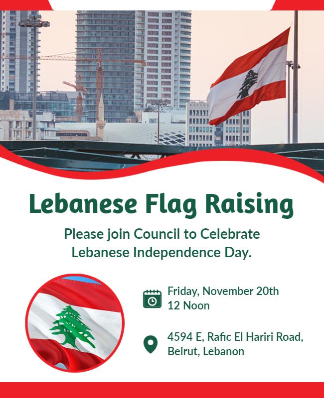 Lebanese Independence Day Flag Raising Flyer Template