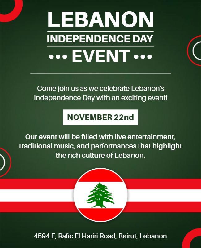 Festive Green Lebanon Independence Day Celebration Flyer Template