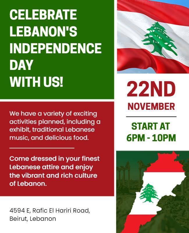 Festive Lebanese Independence Day Celebration Flyer Template