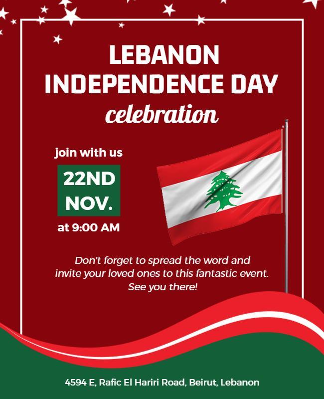 Festive Red Lebanon Independence Day Celebration Flyer Template