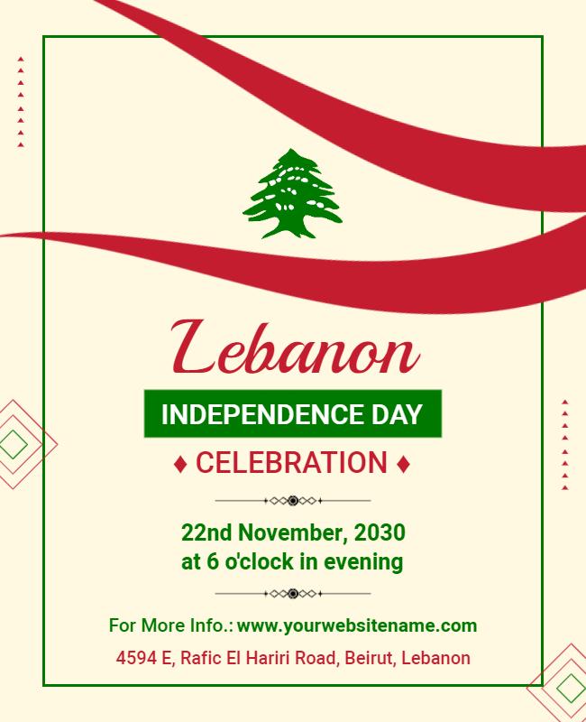 Patriotic Red and Green Lebanon Independence Day Flyer Template