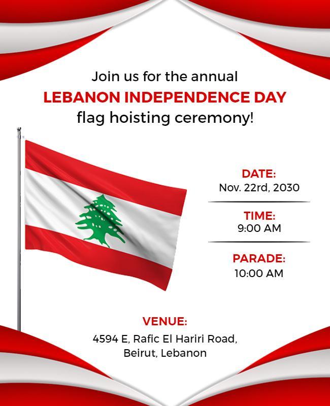 Patriotic Red Lebanon Independence Day Ceremony Flyer Template