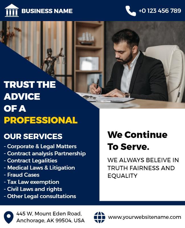 Professional Blue Legal Services Advisory Flyer Template