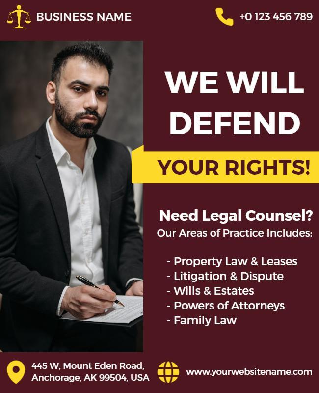 Legal Services and Rights Defense Flyer Template