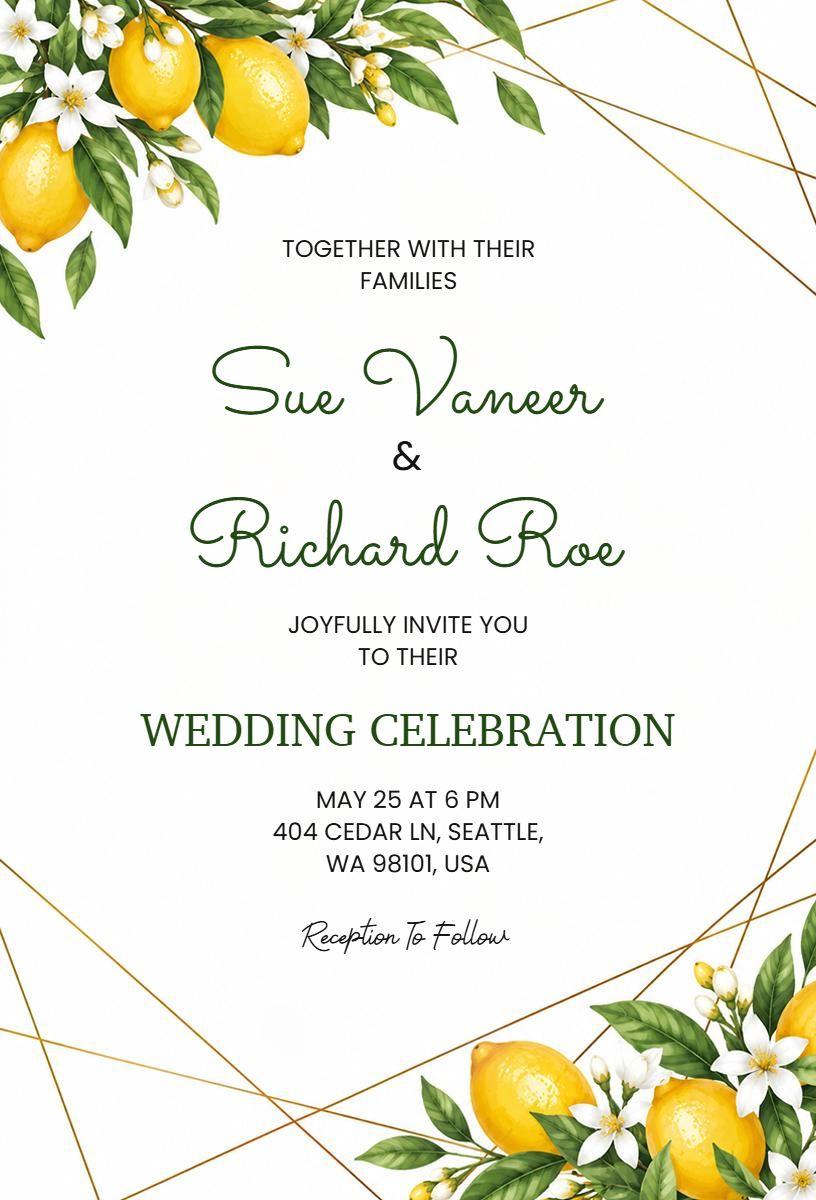 Lemon-Themed Summer Wedding Invitation Template