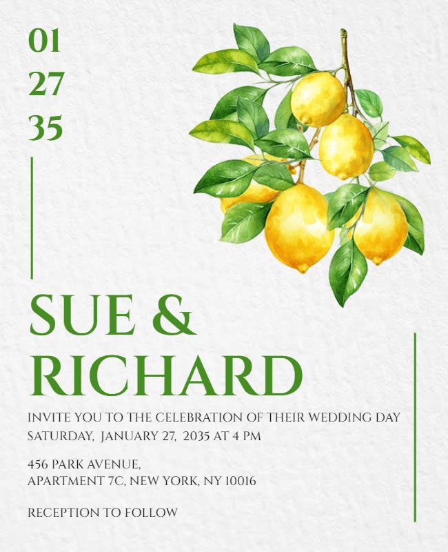 Lemon Themed Wedding Invitation Flyer Template