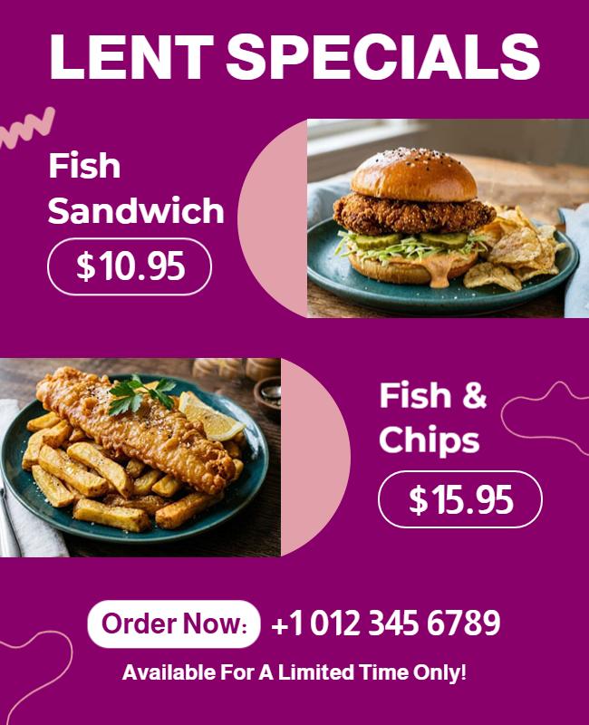 Lent Specials Fish Menu Poster Template