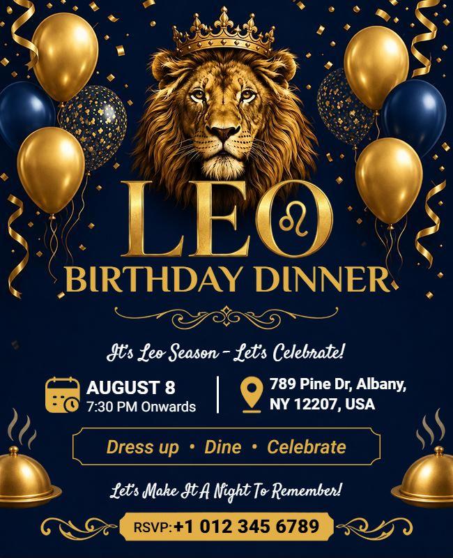 Leo Birthday Dinner Celebration Flyer Template