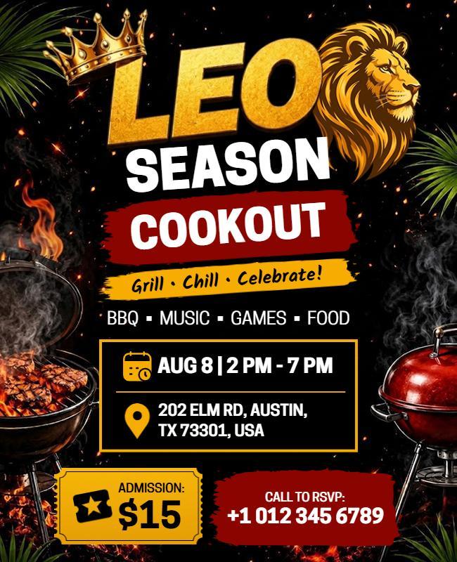 Leo Season BBQ Cookout Party Flyer Template