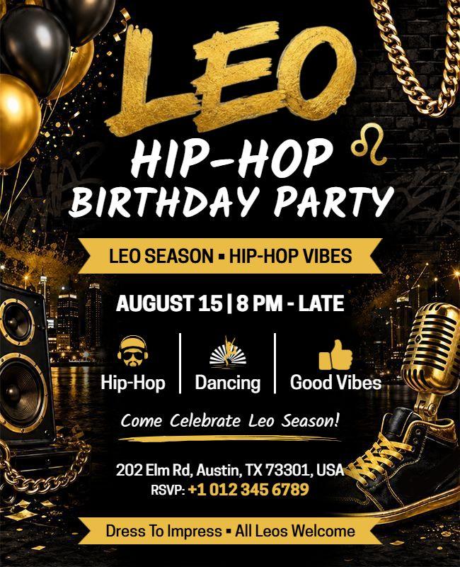 Leo Season Hip-Hop Birthday Party Flyer Template