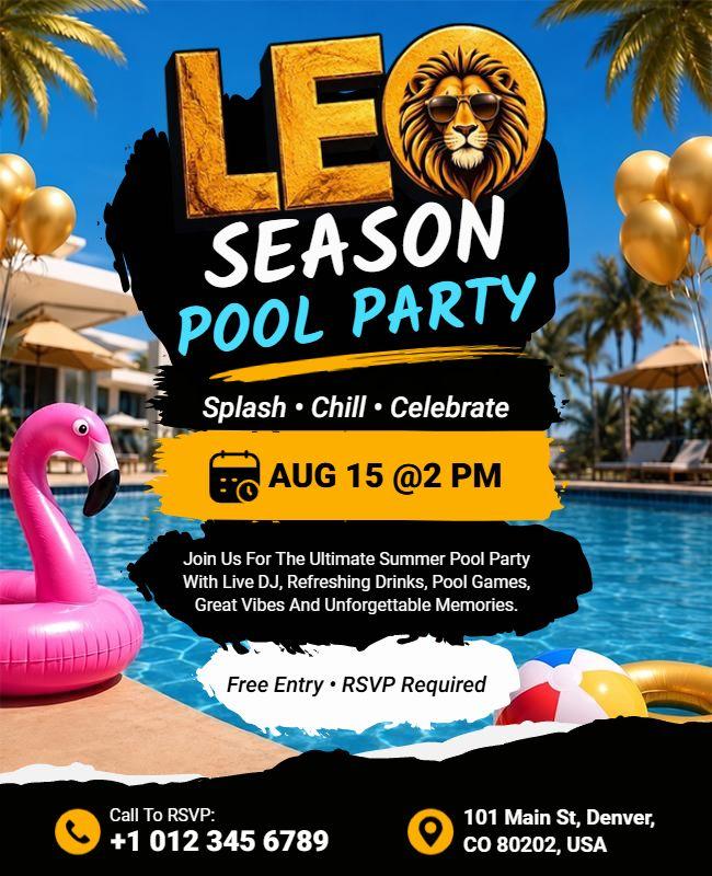 Leo Season Summer Pool Party Flyer Template