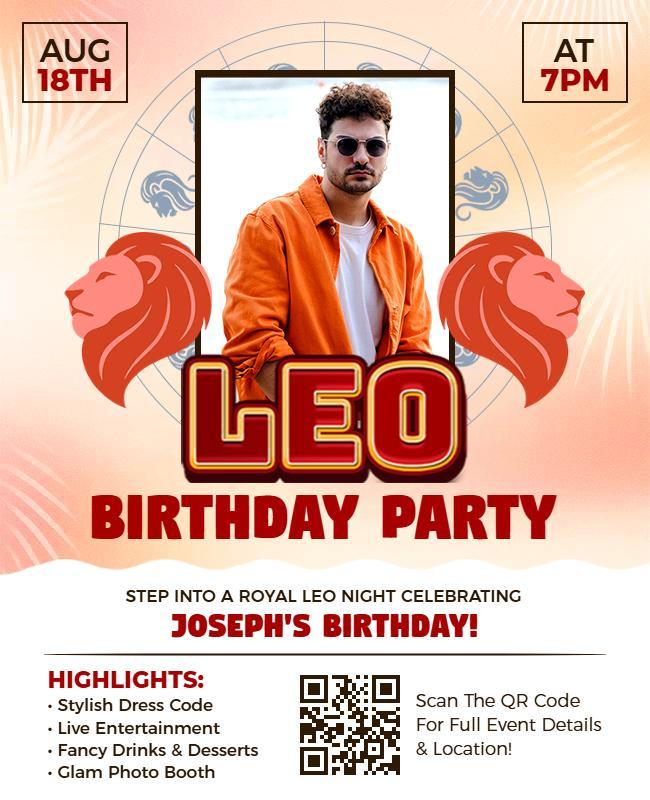 Leo Themed Birthday Party Celebration Flyer Template