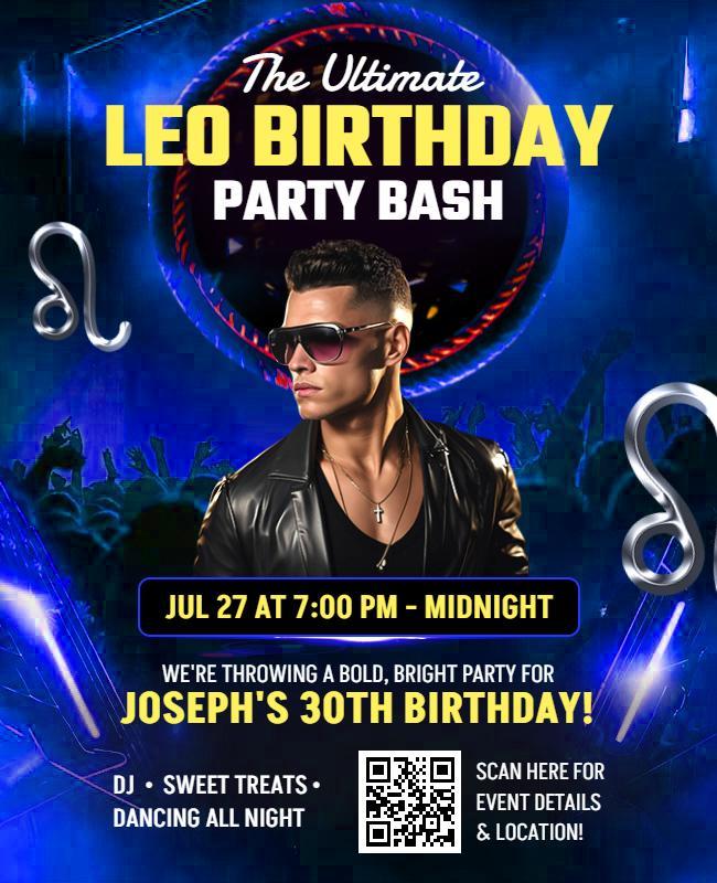 Leo Zodiac Birthday Party Celebration Flyer Template