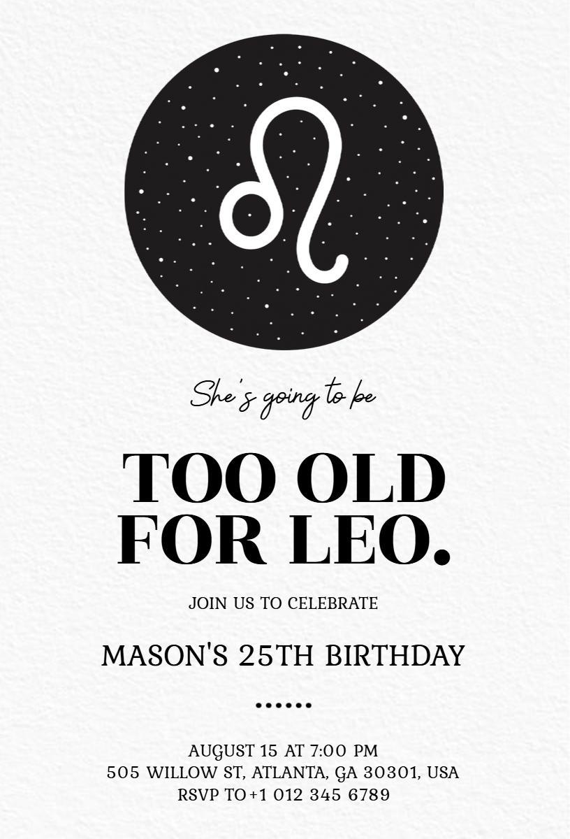 Leo Zodiac Sign 25th Birthday Celebration Invitation Template