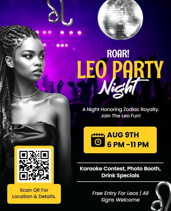 Leo Zodiac Sign Celebration Party Night Flyer Template
