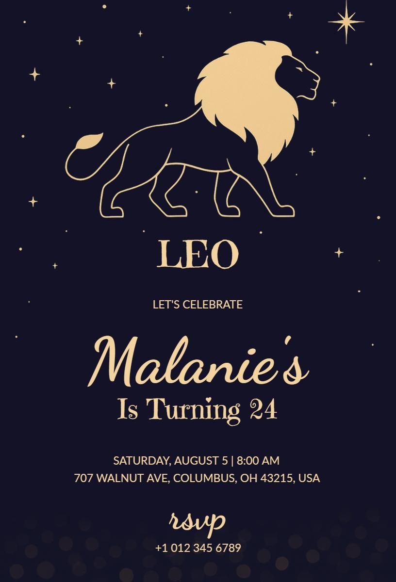 Leo Zodiac Sign Themed Birthday Celebration Invitation Template
