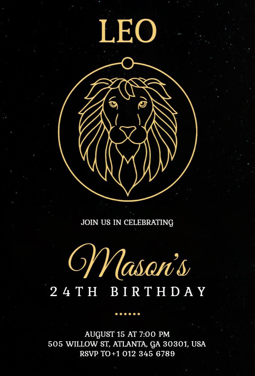 Leo Zodiac Themed 24th Birthday Celebration Invitation Template
