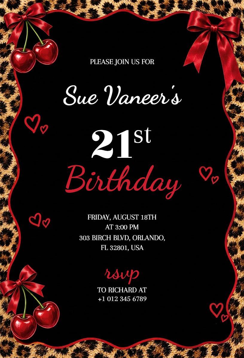 Leopard Theme 21st Birthday Celebration Invitation Template