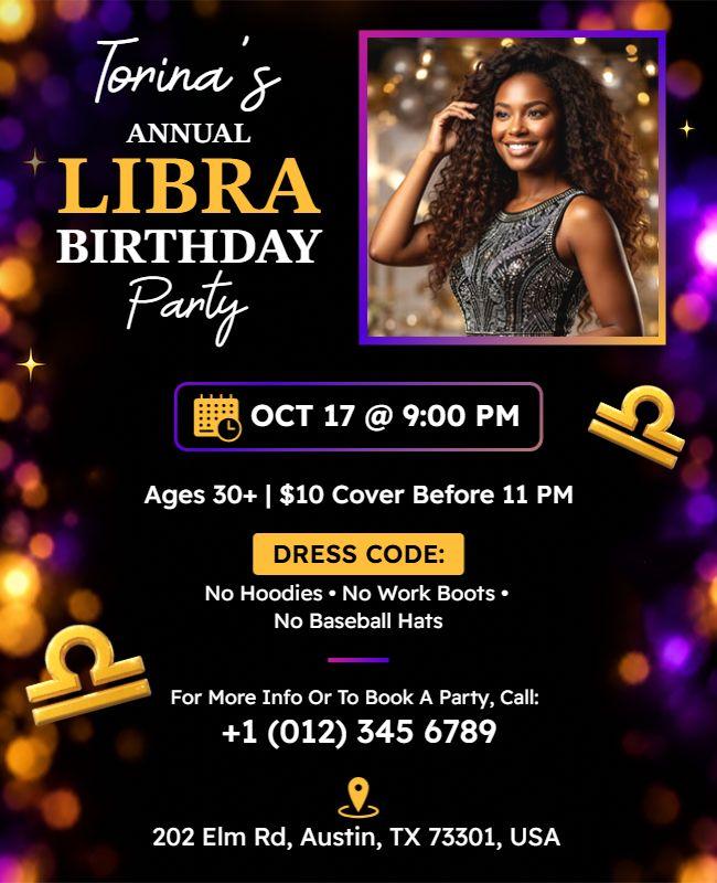 Libra Birthday Party Celebration Flyer Template