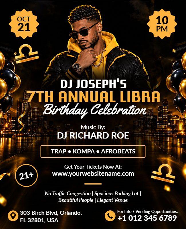 Libra Season Birthday Event with DJ Flyer Template