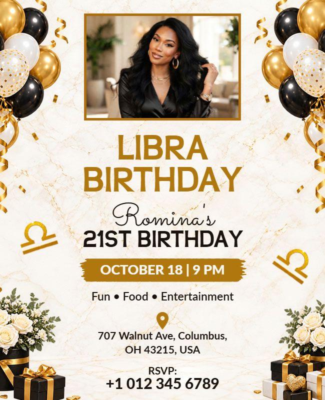 Libra Themed 21st Birthday Celebration Flyer Template