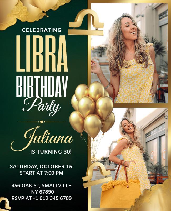 Libra Zodiac Birthday Celebration Party Flyer Template