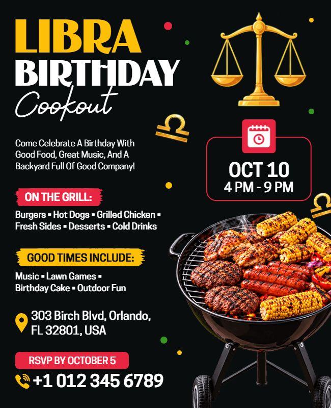 Libra Zodiac Birthday Cookout Flyer Template