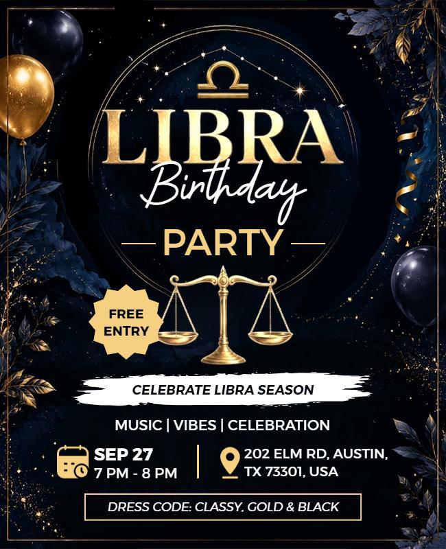 Libra Zodiac Birthday Party Flyer Template