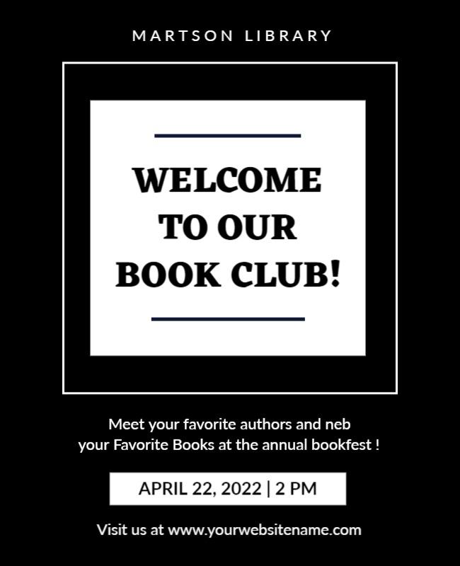 Library Book Club Event Invitation Flyer Template