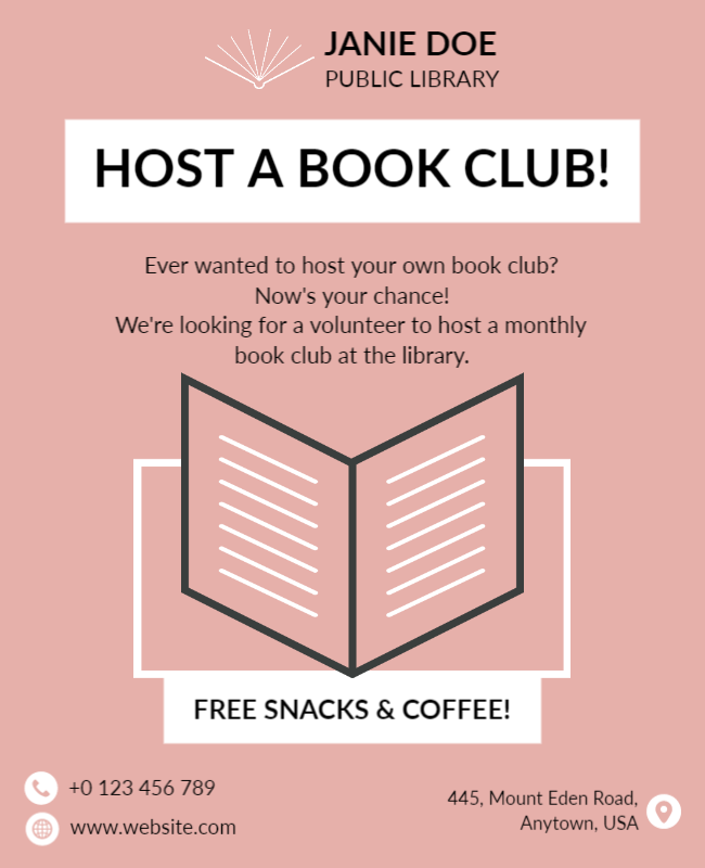 Library Book Club Volunteer Invitation Flyer Template