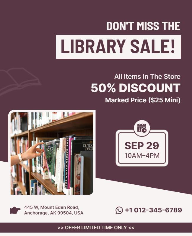 Library Book Sale Discount Event Flyer Template