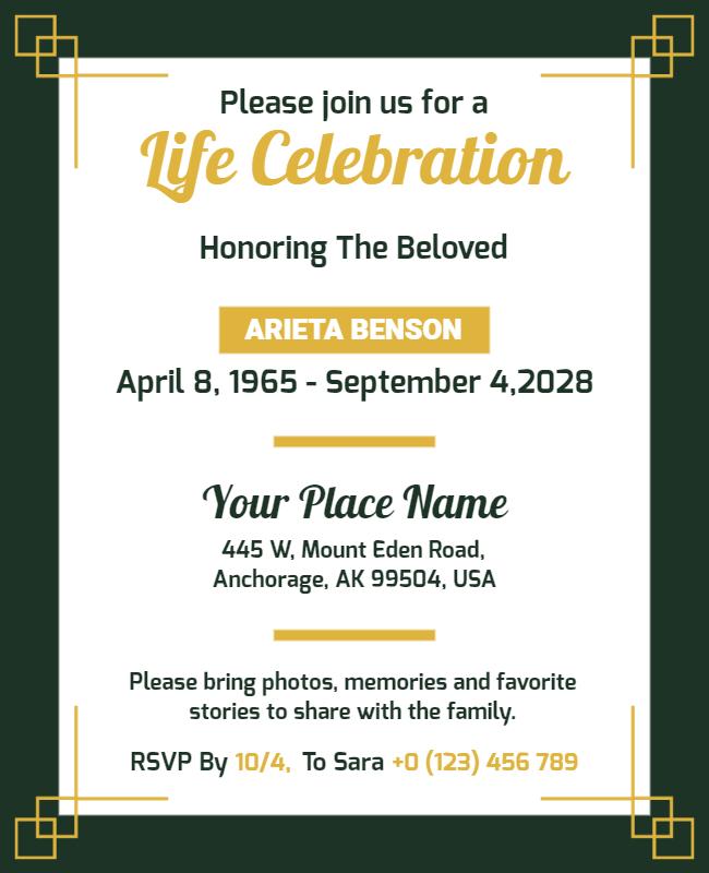 Life Celebration Memorial Event Flyer Template