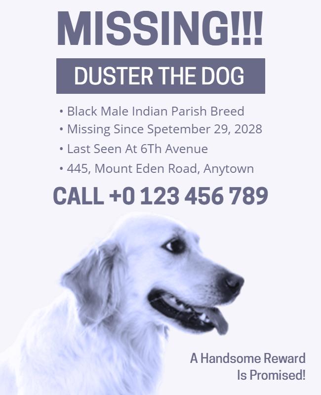 Light and Simple Dog Missing Pet Poster Template