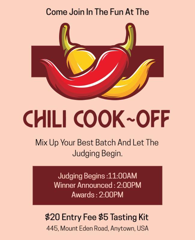 Light Apricot Chili Cook Off Flyer or Chili Cookoff Flyer Template