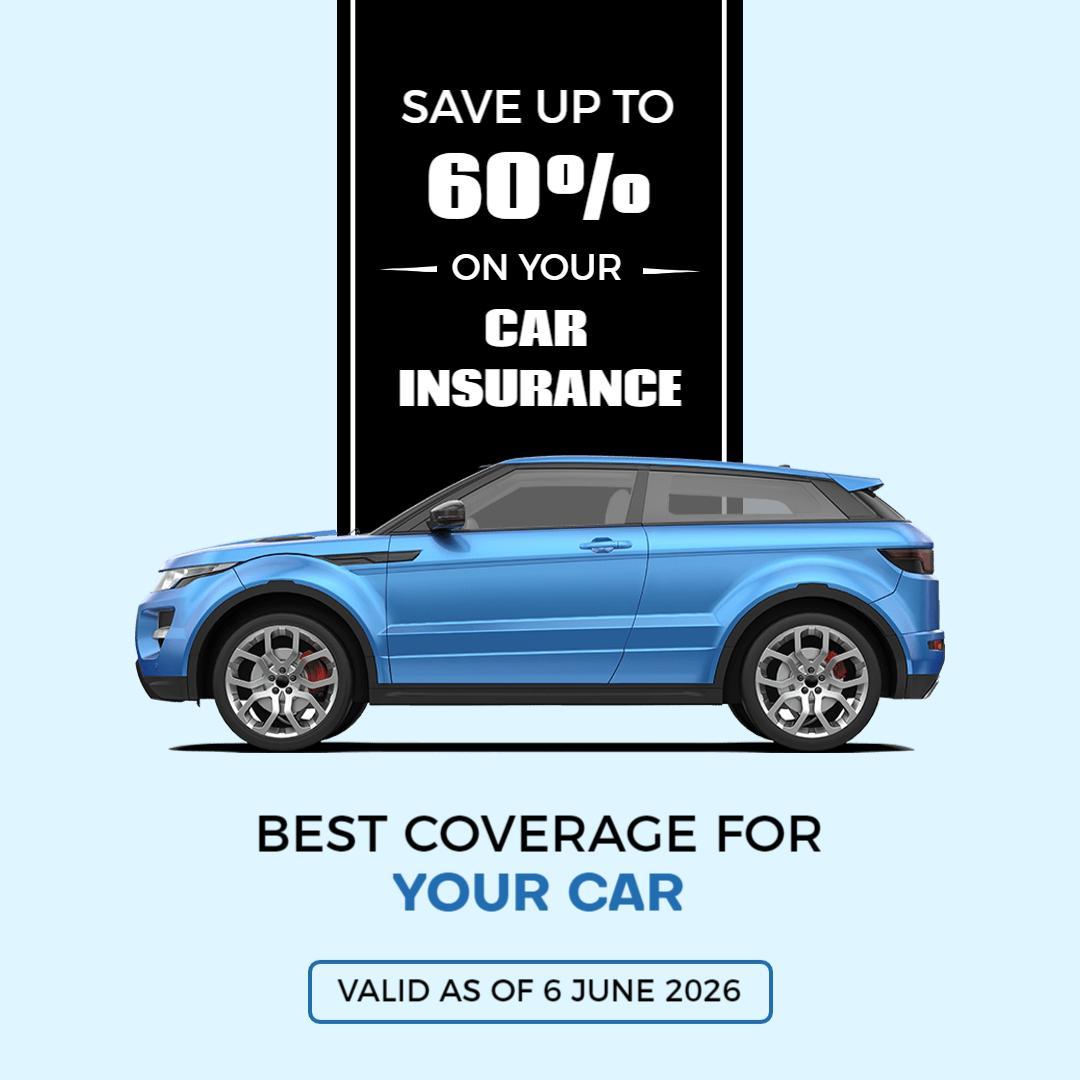 Light Blue Car Insurance Savings Offer with Coverage Details Ad Template