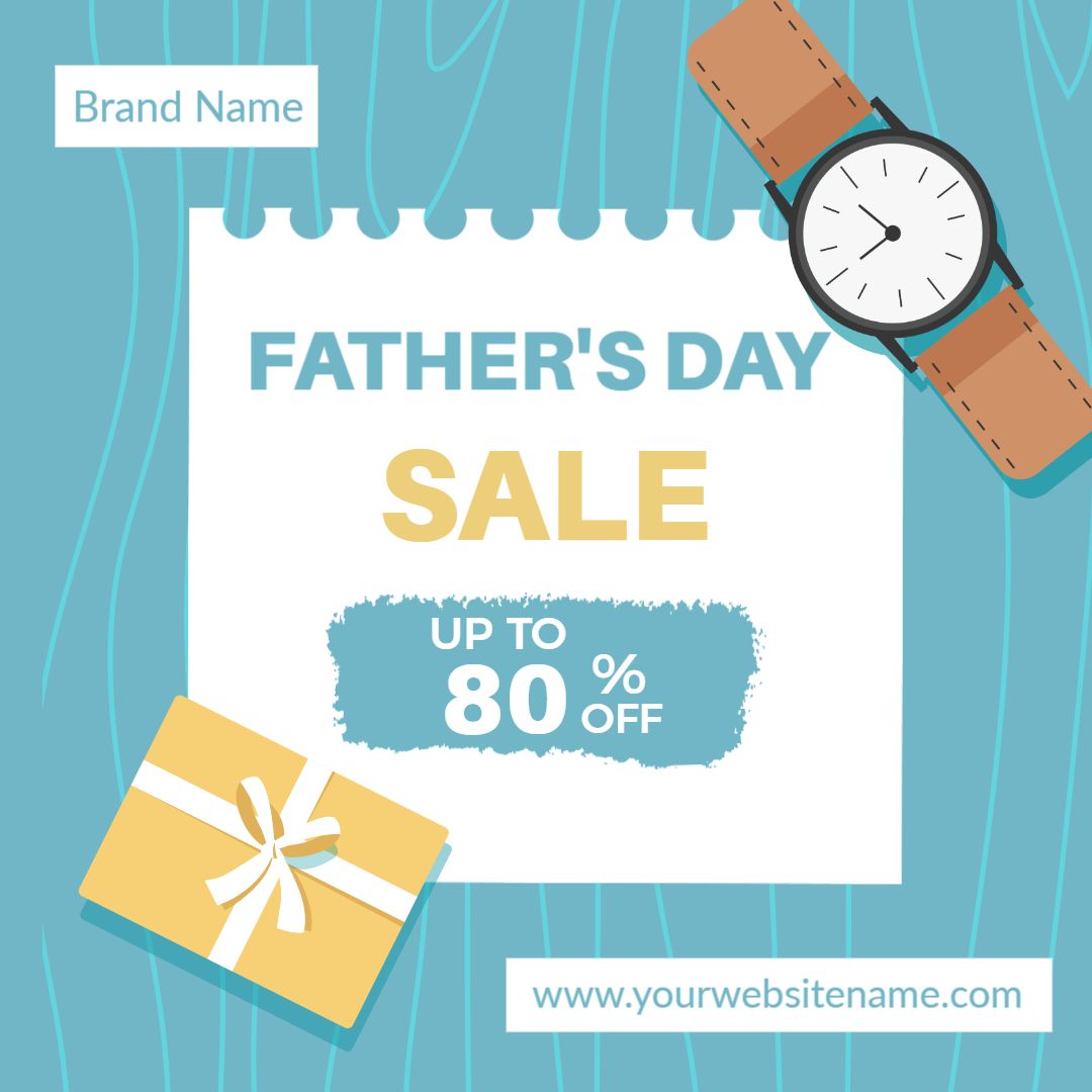 Light Blue Father’s Day Sale with Gift Box and Watch Ad Template