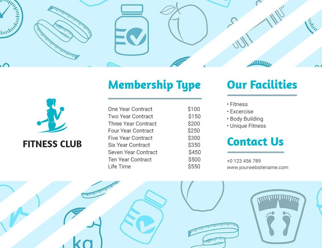 Light Blue Fitness Club Membership and Facilities Brochure Template