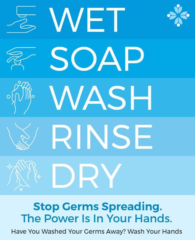 Light Blue Hygiene Awareness Handwashing Instructions Poster Template