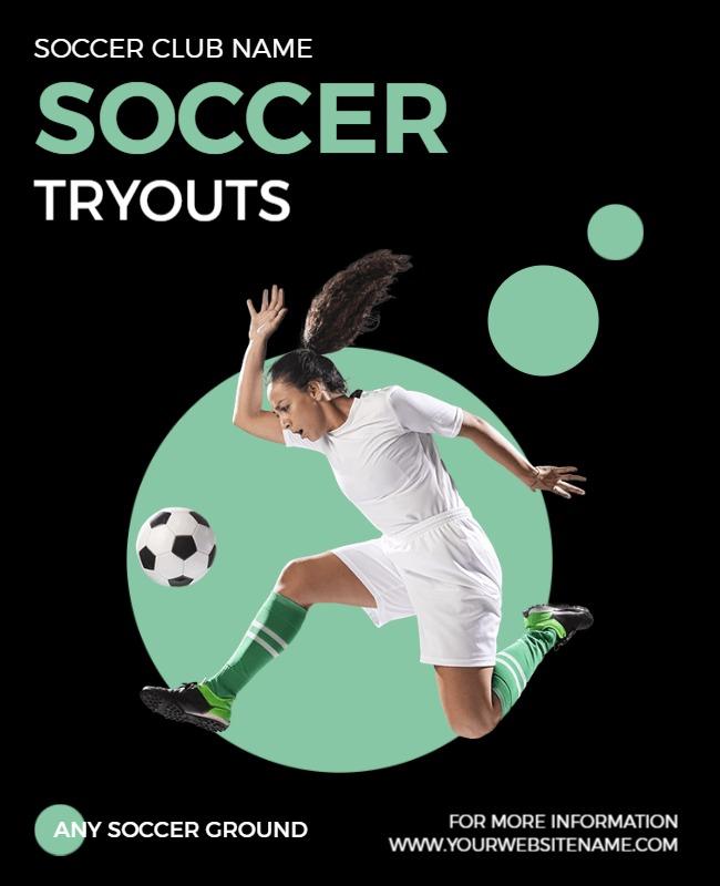 Light Green and Black Soccer Tryout Flyer Template