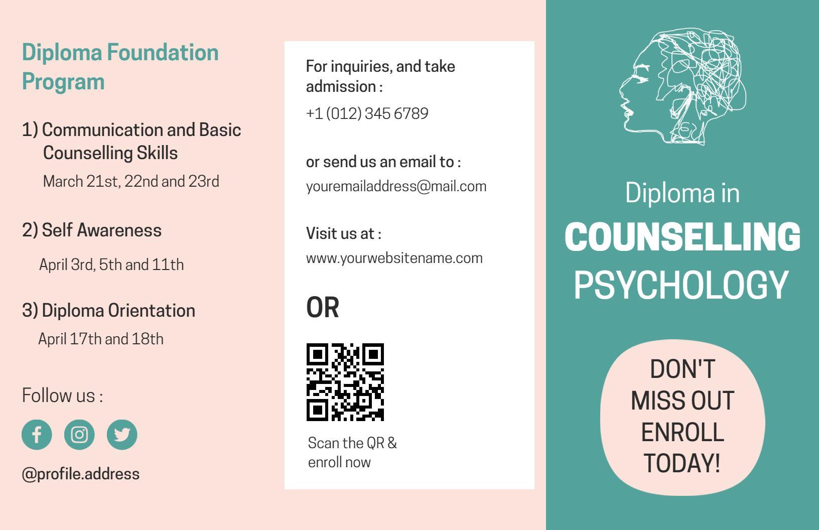 Light Pink Modern Counseling Diploma Foundation Program Brochure Template