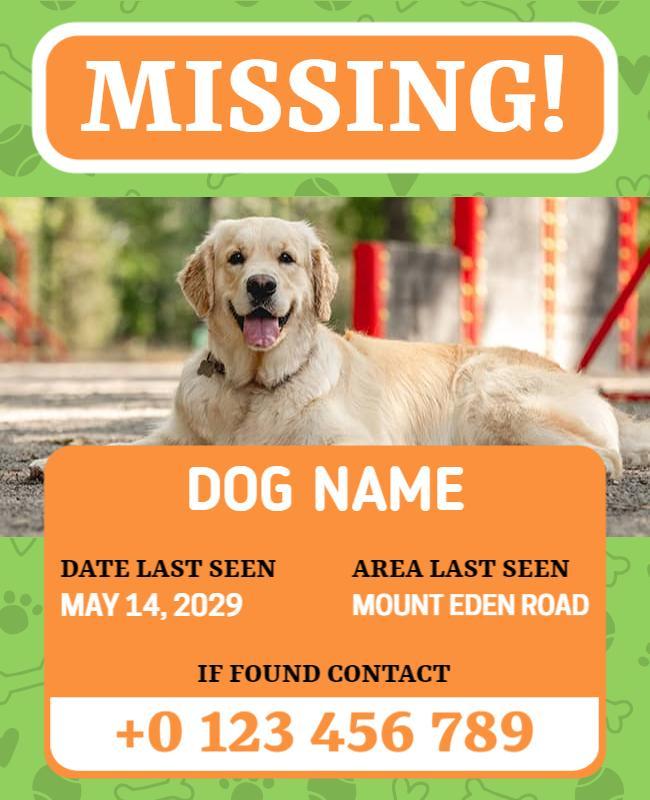 Lime and Yellow Dog Missing Pet Poster Template