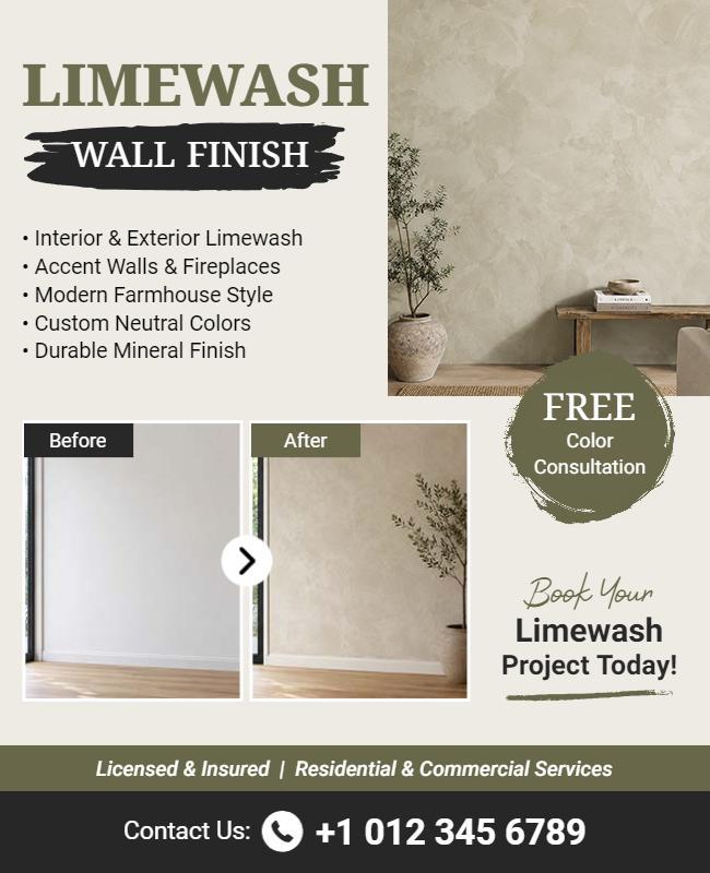 Limewash Wall Finish Service Promotion Flyer Template